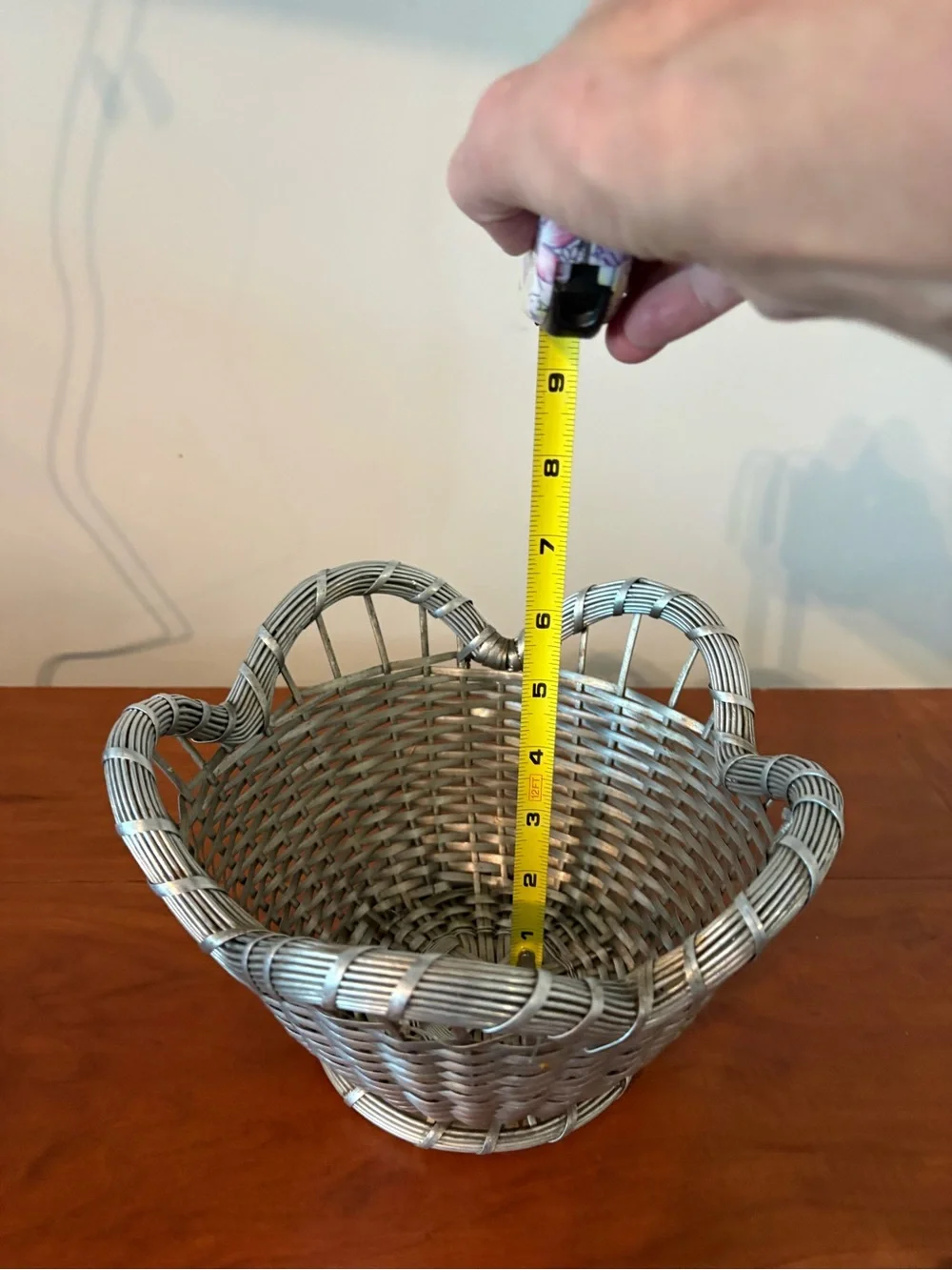 Woven Metal Basket Bowl Handles Farmhouse Rustic Storage Decor Vintage Style